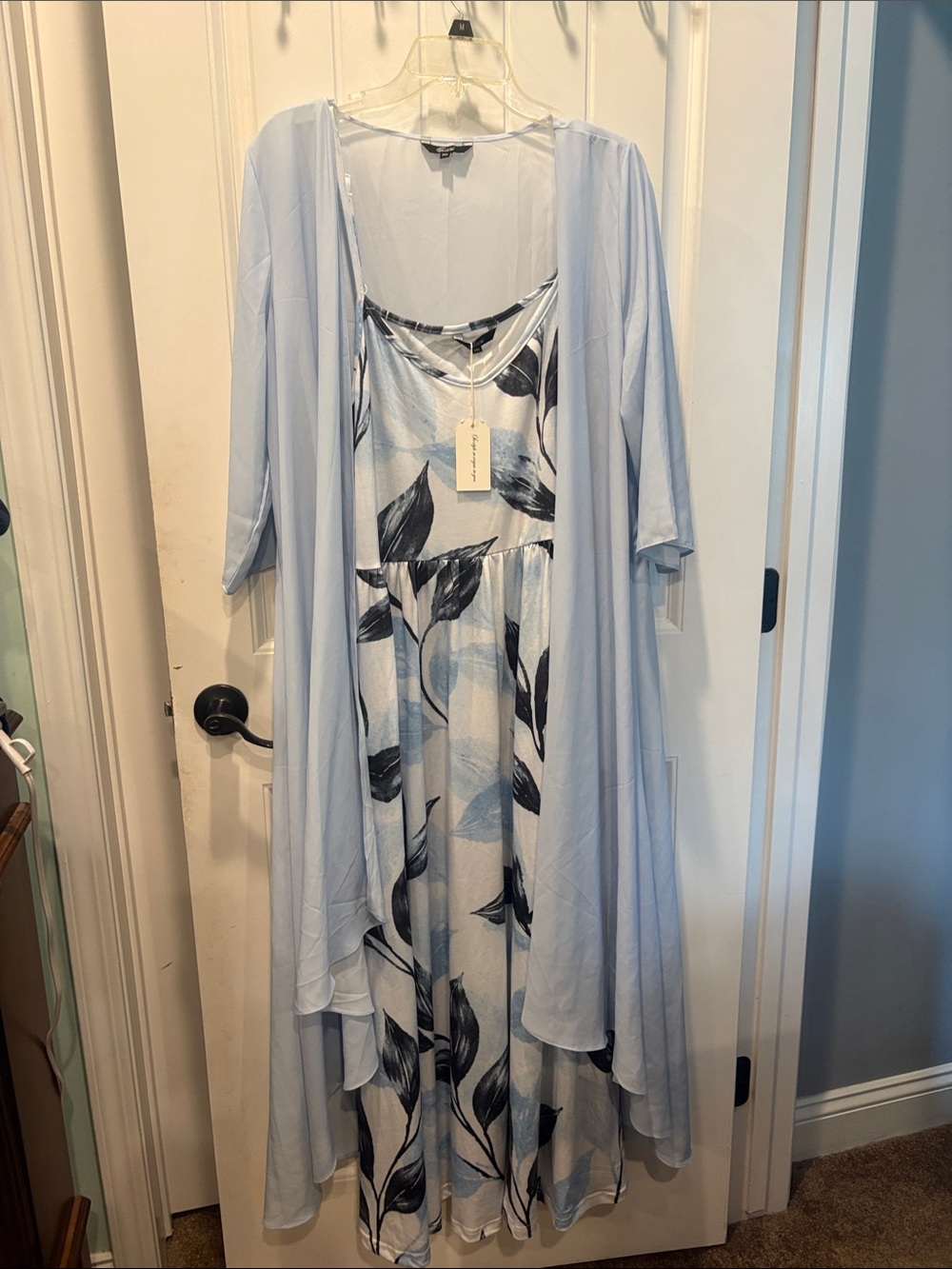 Shall We 2-piece sleeveless light blue floral maxi dress with sheer cardigan NWT
